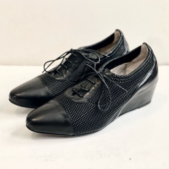 Aquatalia by Marvin K Sacchetto Black Woven Leather Pandora Wedge Pump Sz 10 - Picture 5 of 12